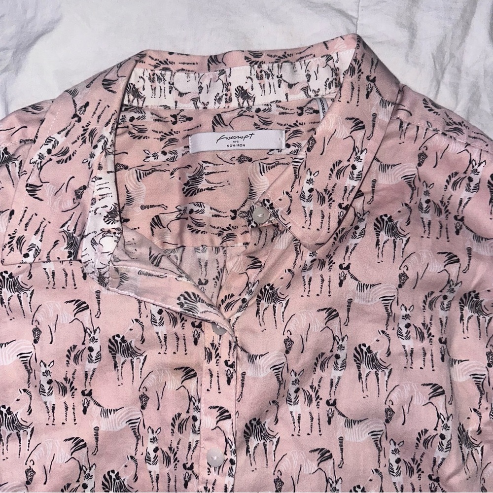 Foxcroft Pink Zebra Print Button Down Shirt